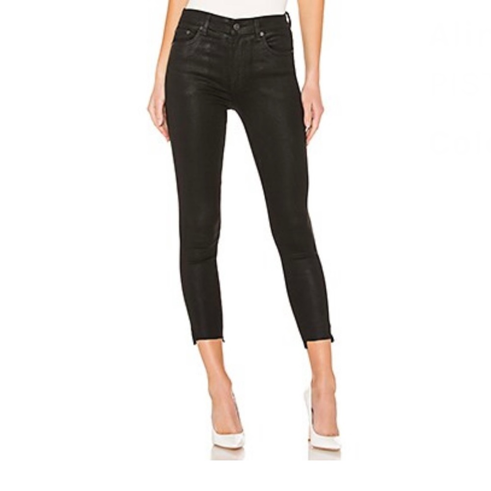 PISTOLA Black Slick Aline High Rise Skinny Raw Hem Jeans Size 25
